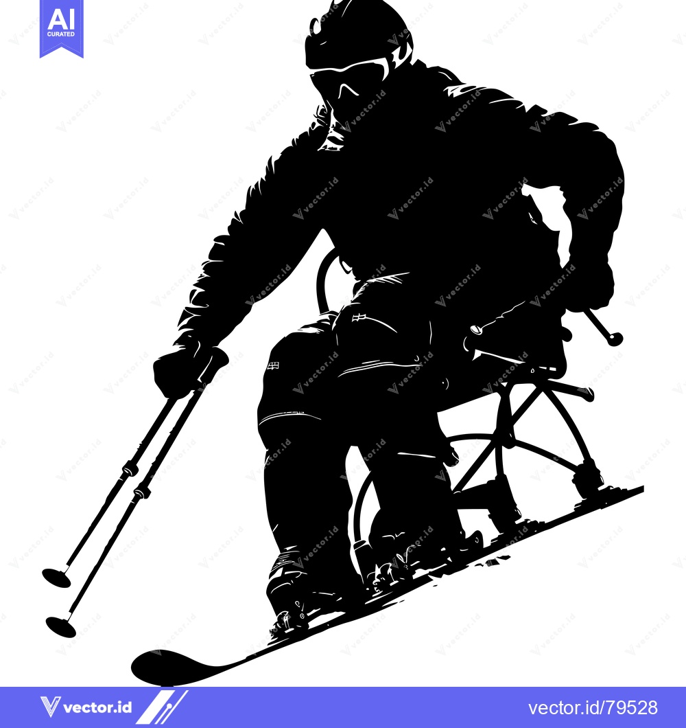 Premium Vector dari Silhouette of a Disabled Person Skiing Downhill
