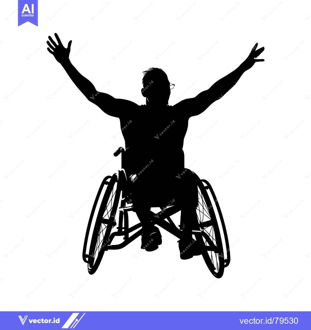 Premium Vector dari Silhouette of a Person in a Wheelchair Raising Their Arms in Celebrati