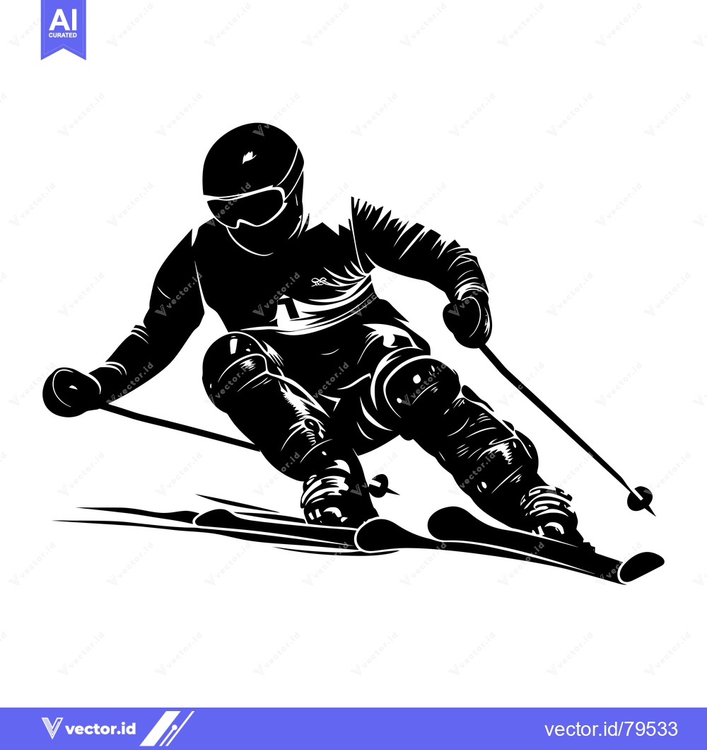 Premium Vector dari Black and White Silhouette of a Skier in Action