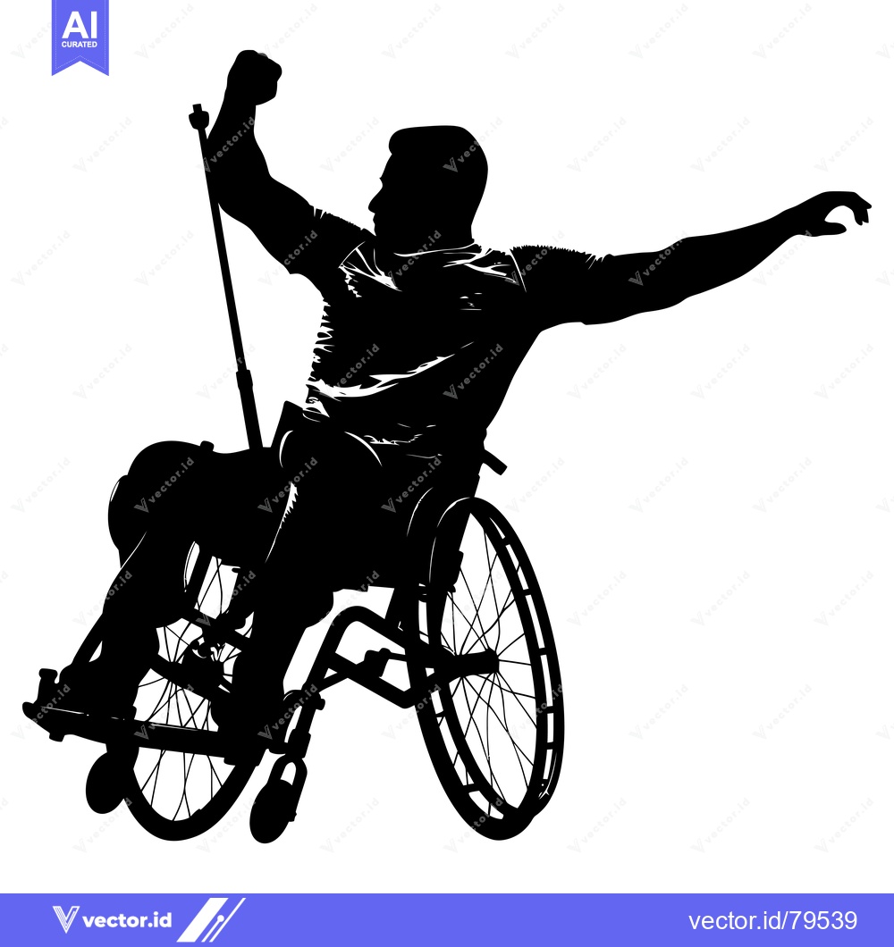 Premium Vector dari Silhouette of a Person in a Wheelchair with One Arm Raised in Celebrat