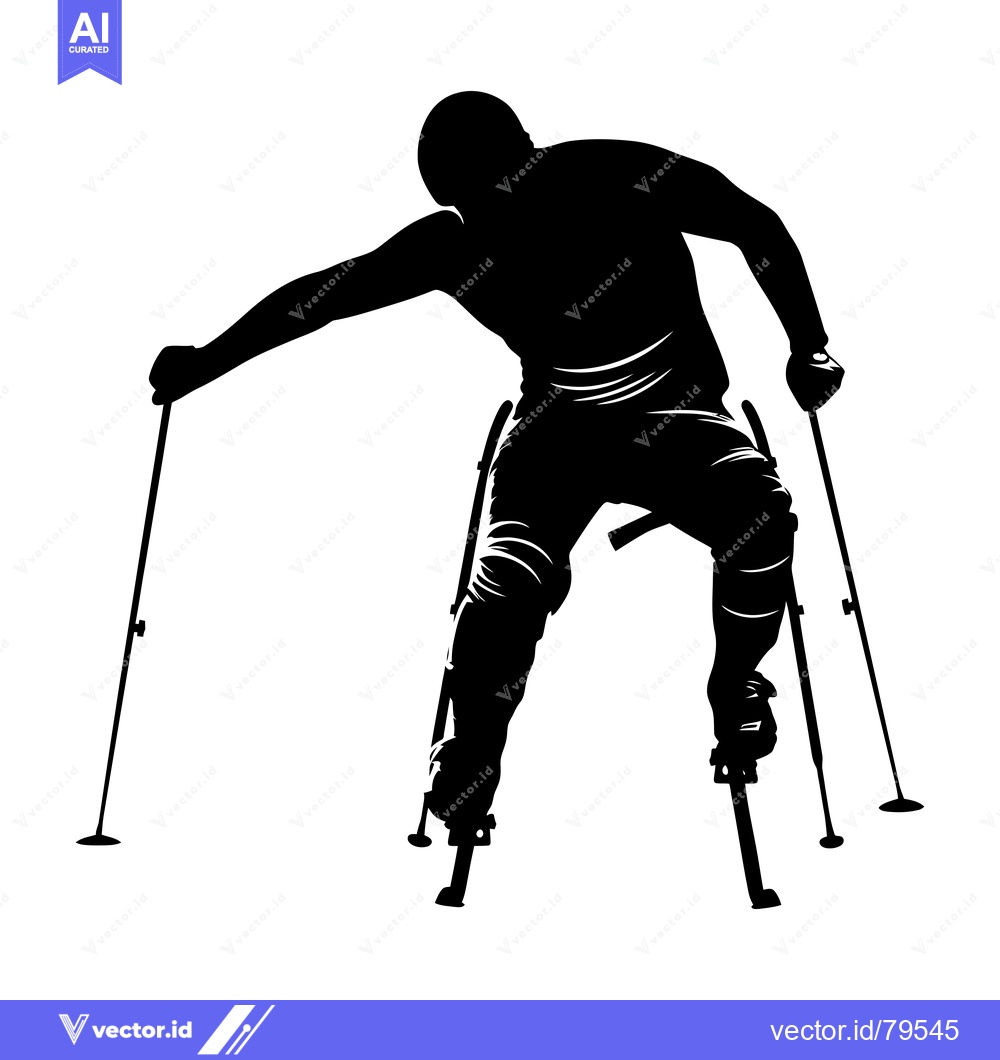 Premium Vector of Silhouette of a Person Skiing on a Sit-Ski with Two Poles