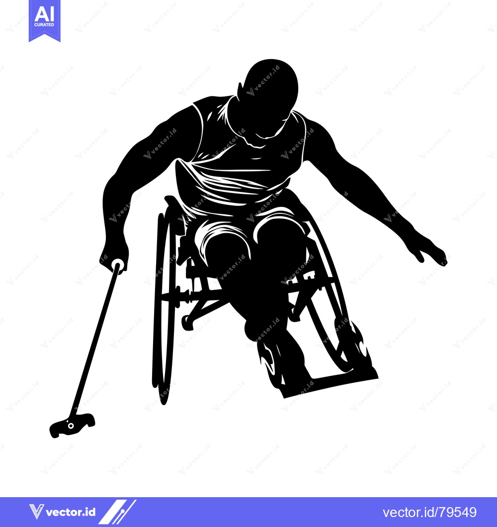 Premium Vector dari Silhouette of a Wheelchair Athlete Pushing Forward with a Stick
