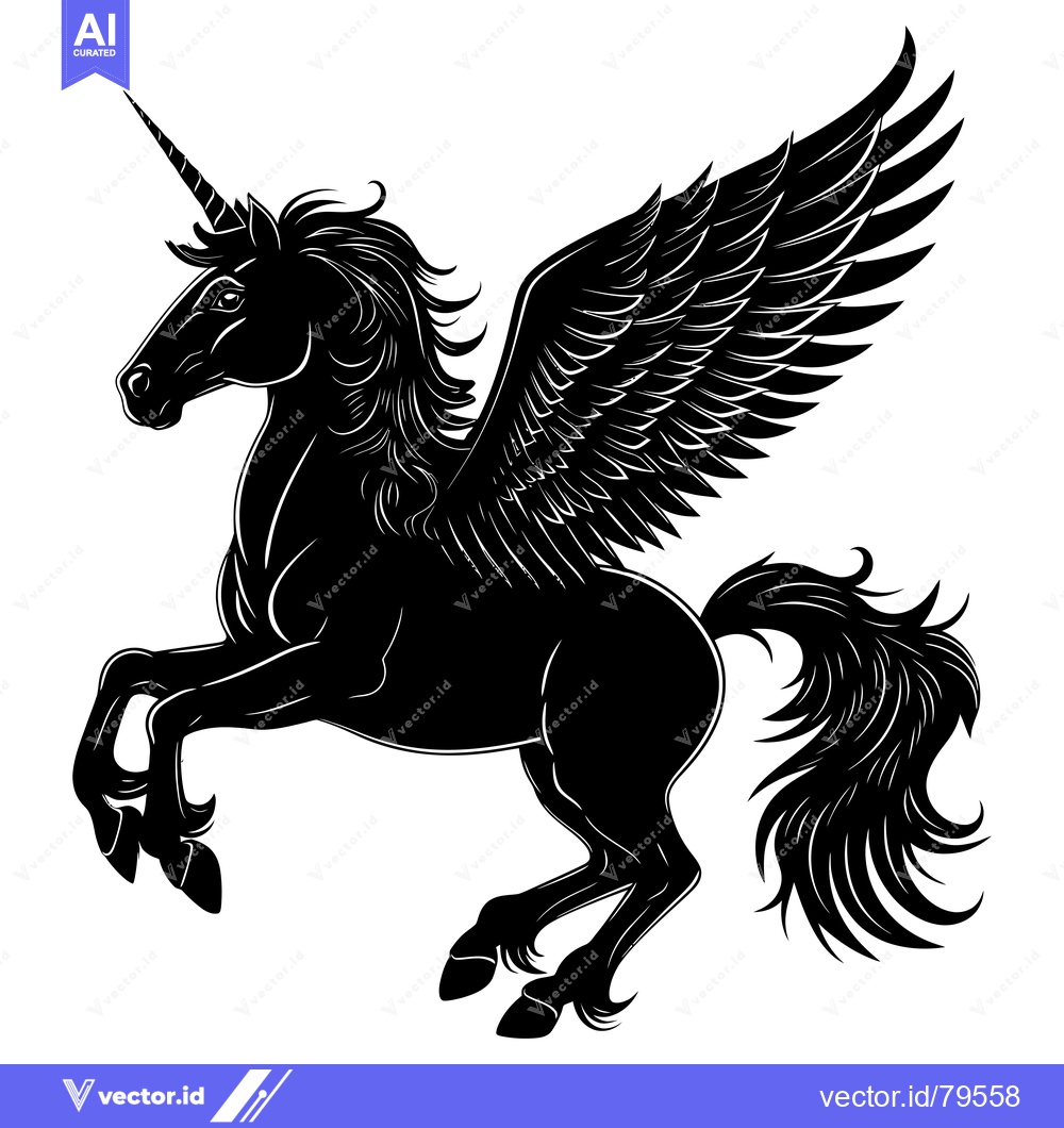 Premium Vector of Black and White Silhouette of a Winged Unicorn