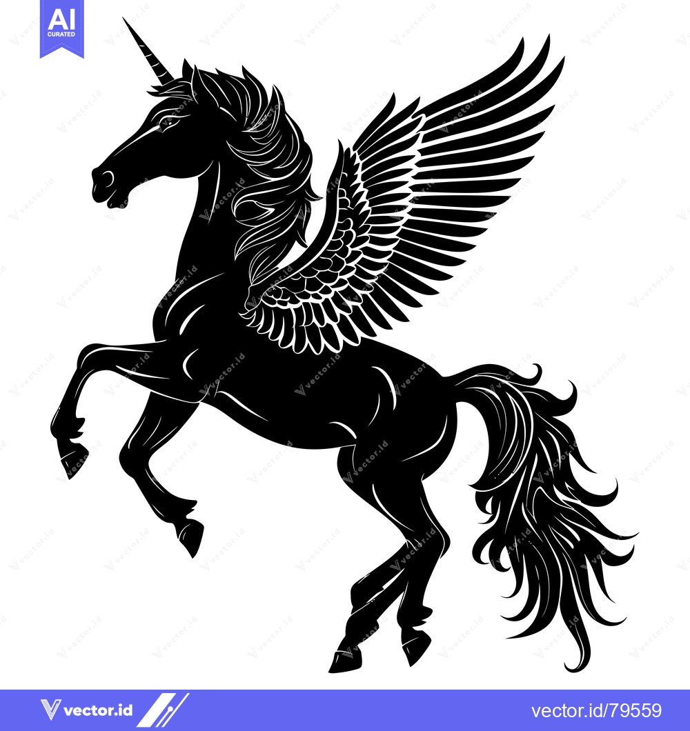Premium Vector of A Black and White Silhouette of a Winged Unicorn