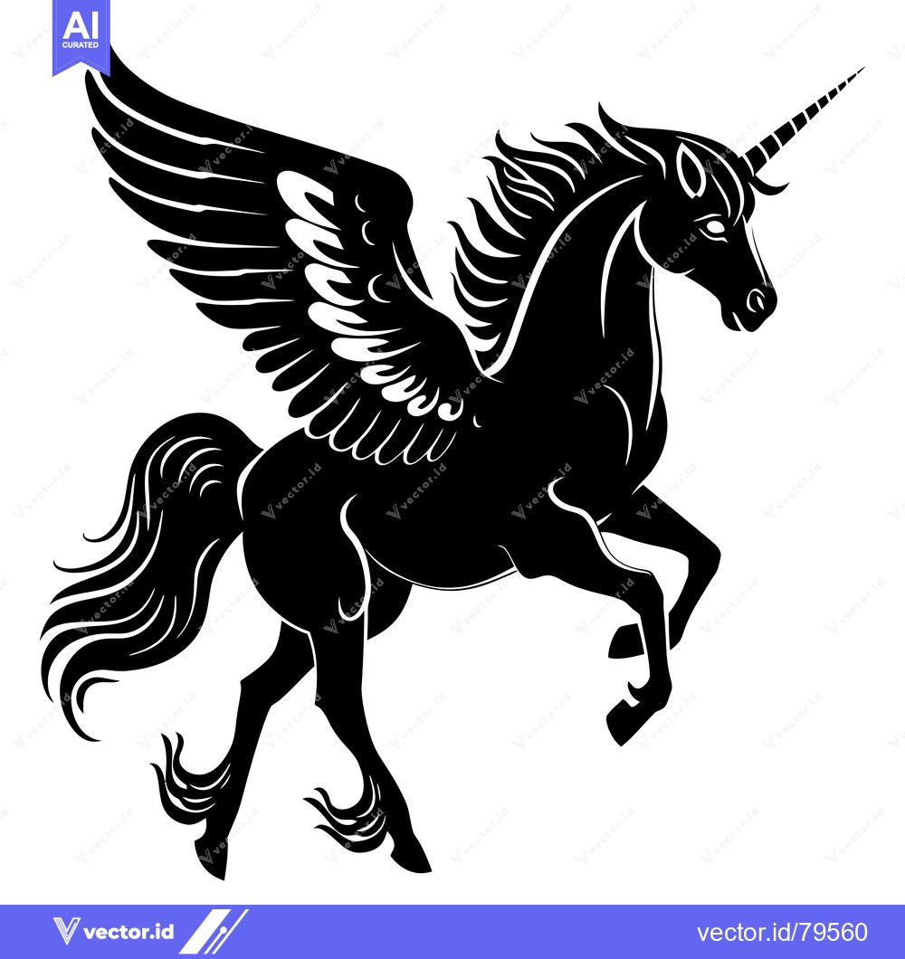 Premium Vector of A Black and White Silhouette of a Winged Unicorn