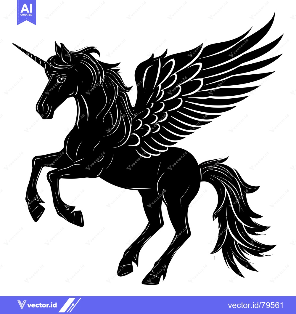 Premium Vector dari Black Silhouette of a Winged Unicorn