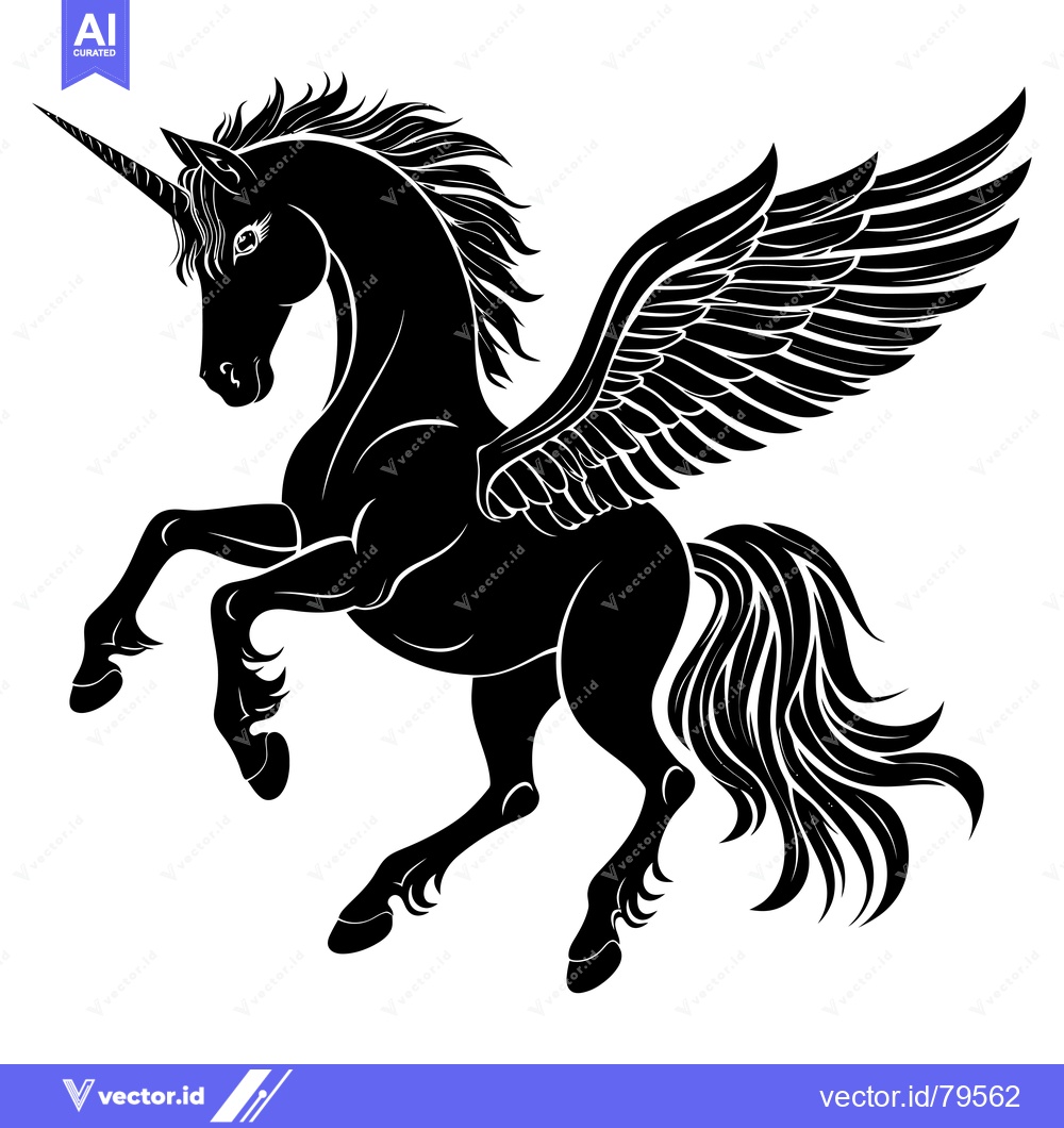 Premium Vector dari Black and White Silhouette of a Winged Unicorn