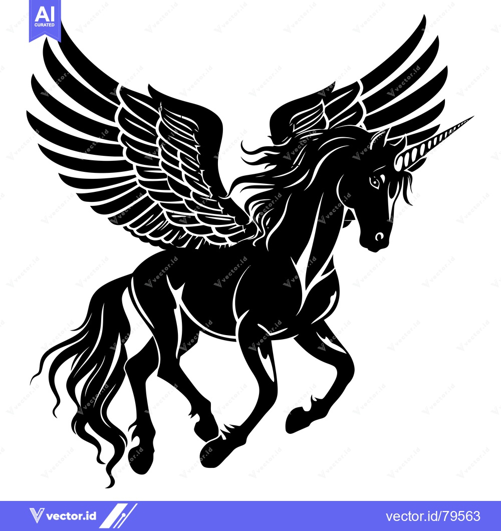 Premium Vector dari Black and White Silhouette of a Winged Unicorn