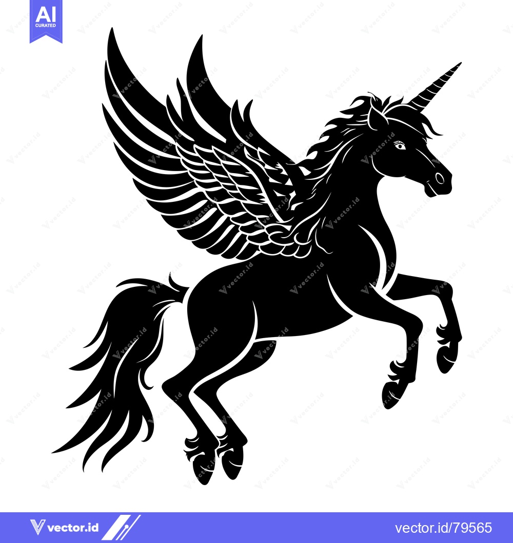 Premium Vector dari Black and White Silhouette of a Winged Unicorn