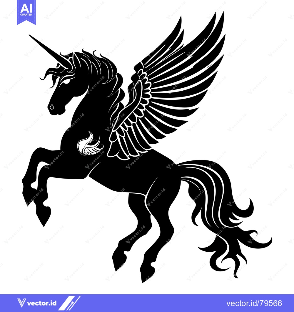 Premium Vector of Black and White Silhouette of a Winged Unicorn