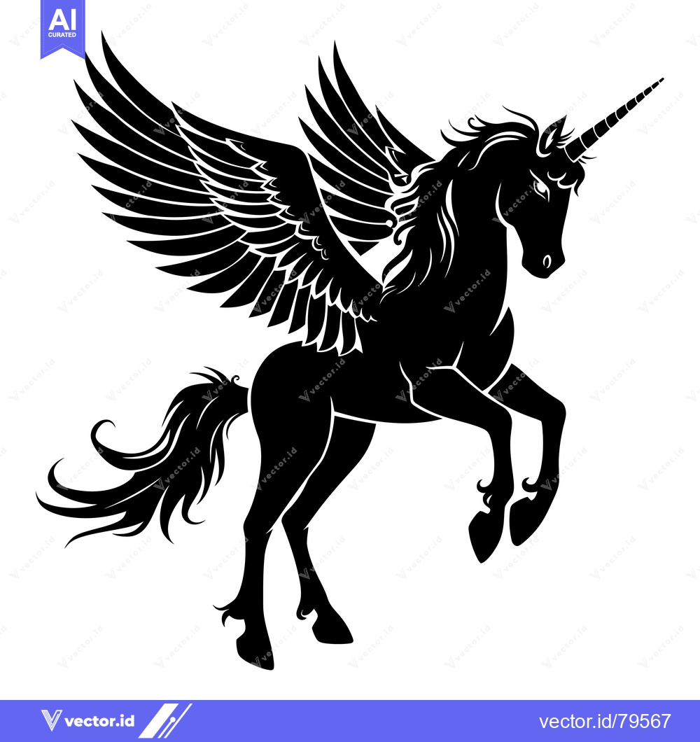 Premium Vector dari Black and White Silhouette of a Winged Unicorn