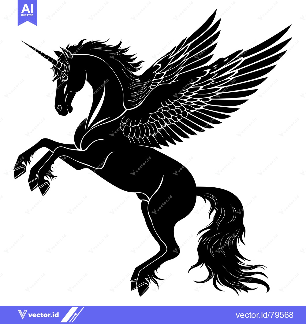 Premium Vector of Black and White Silhouette of a Winged Unicorn