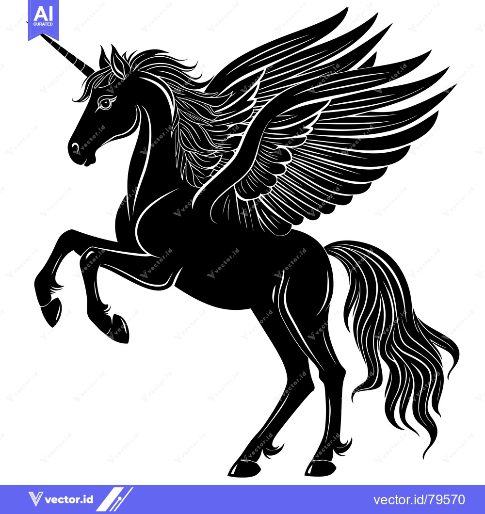 Premium Vector of Black Silhouette of a Winged Unicorn