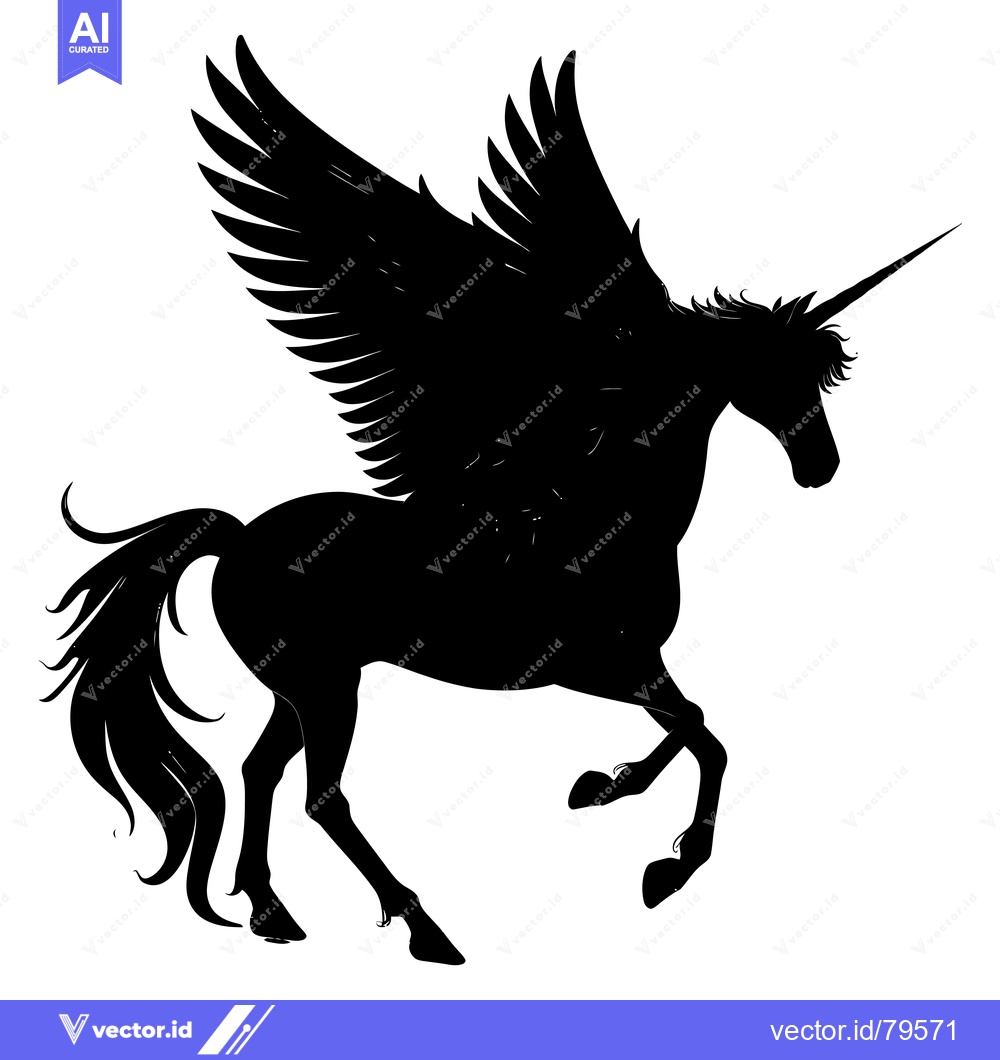 Premium Vector dari Black Silhouette of a Winged Unicorn with Horn