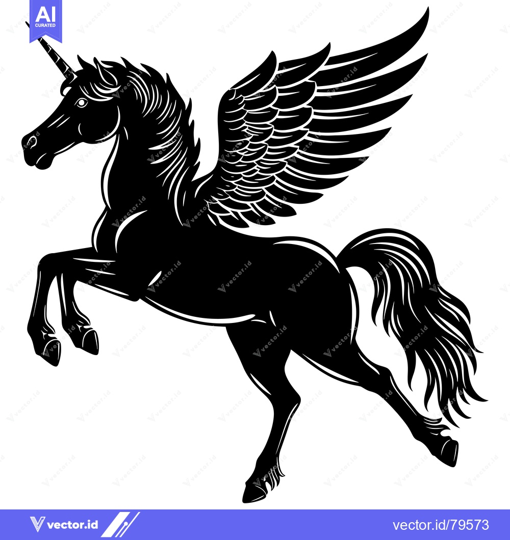 Premium Vector of Black and white silhouette of a winged unicorn