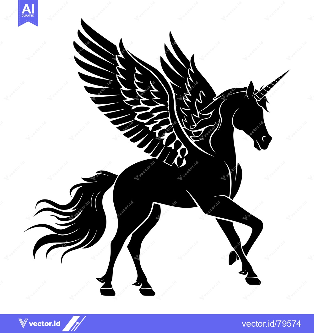 Premium Vector dari Black Silhouette of a Winged Unicorn
