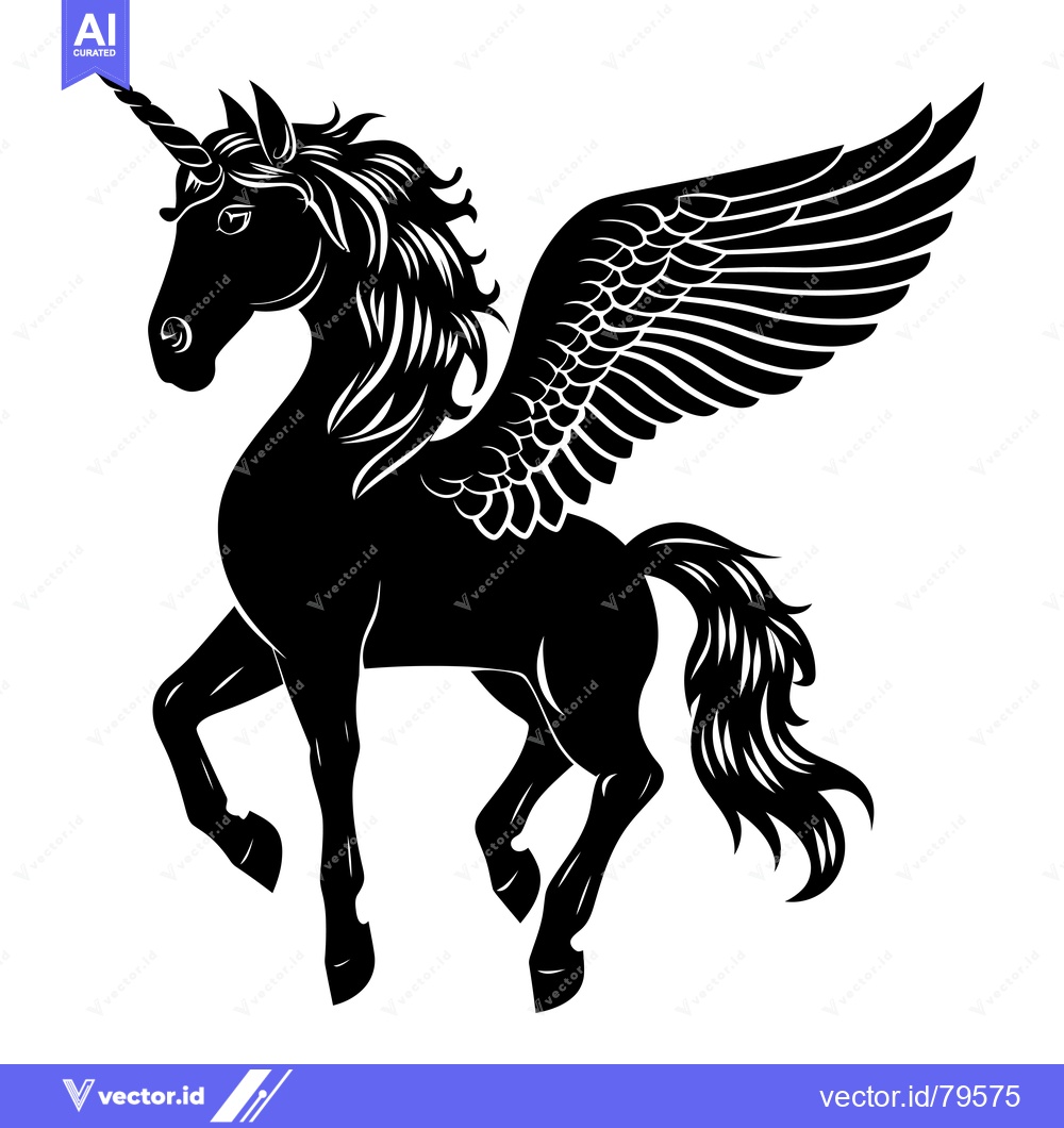Premium Vector of Black and White Silhouette of a Winged Unicorn