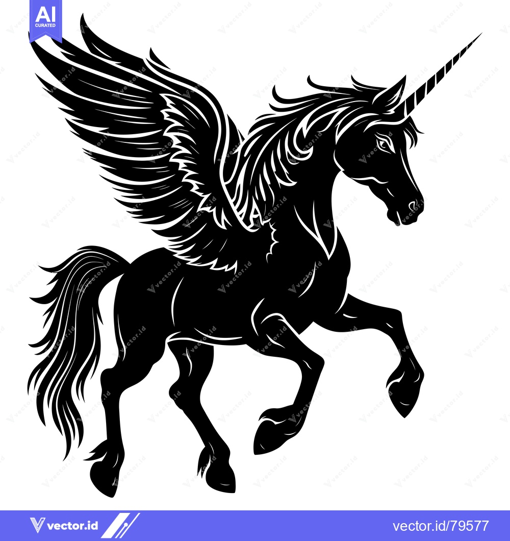 Premium Vector of Black and White Silhouette of a Winged Unicorn