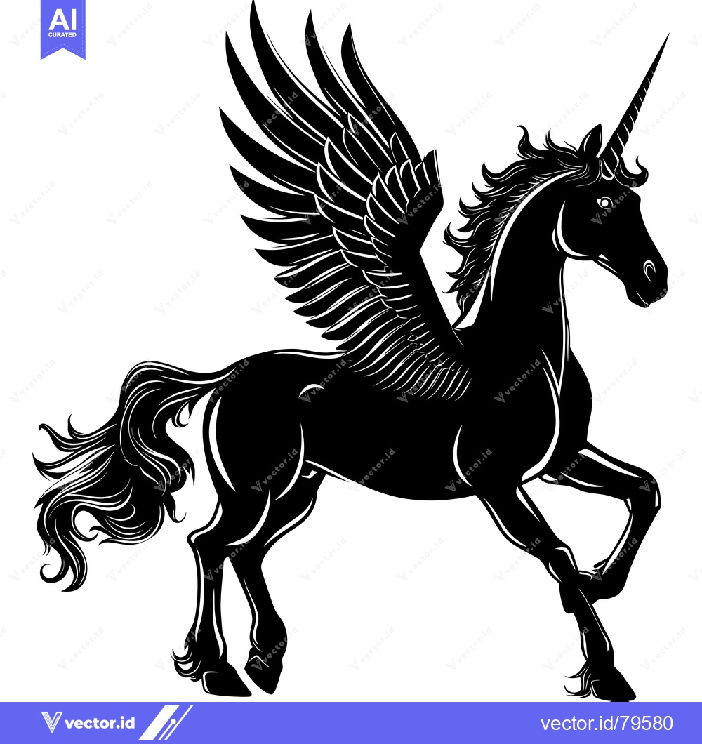 Premium Vector dari Black and White Silhouette of a Winged Unicorn