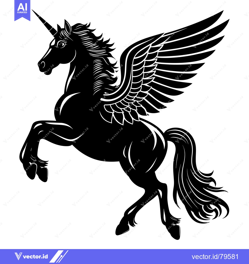 Premium Vector of Black and White Silhouette of a Winged Unicorn