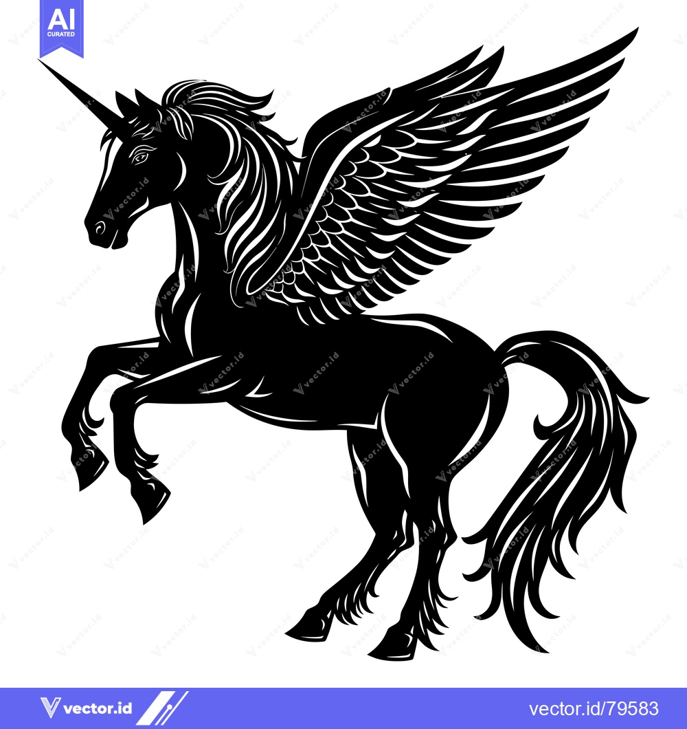 Premium Vector dari A Black and White Silhouette of a Winged Unicorn