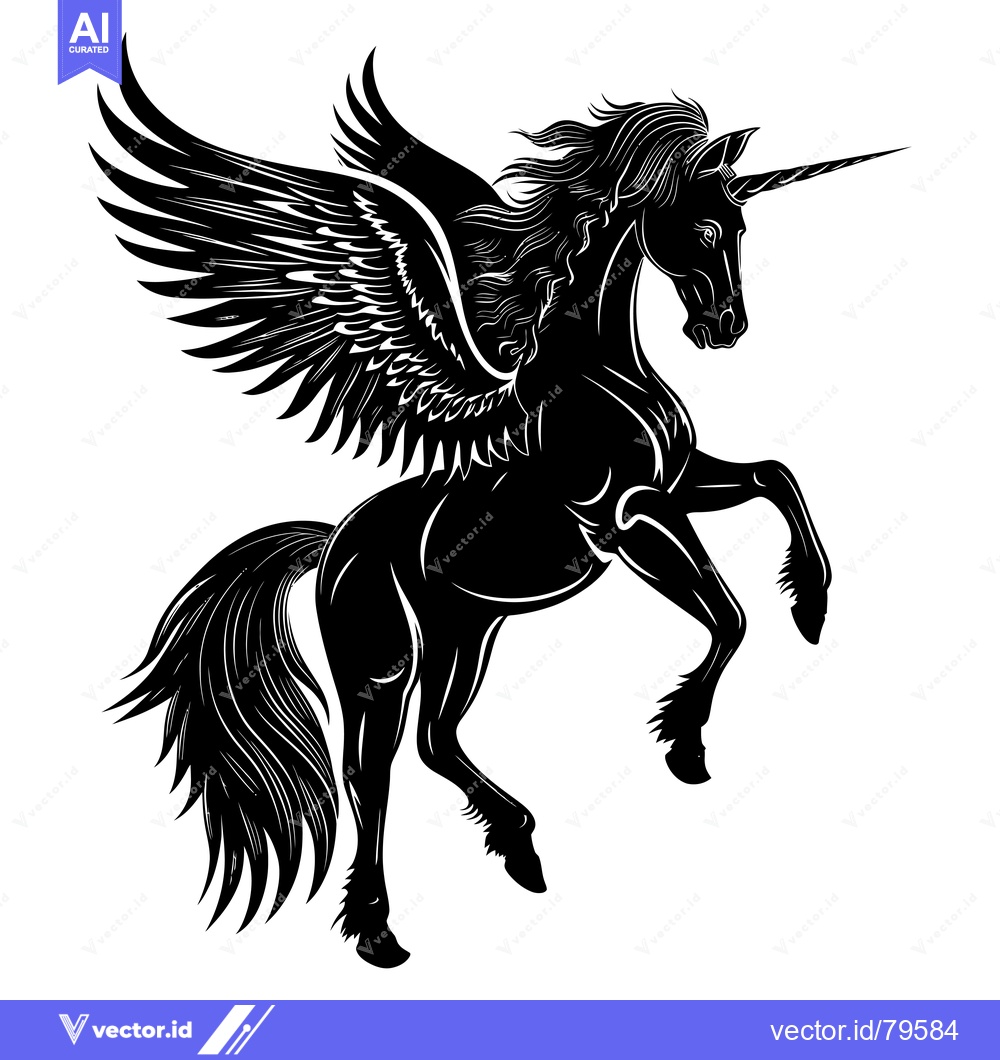Premium Vector of Black and White Silhouette of a Winged Unicorn