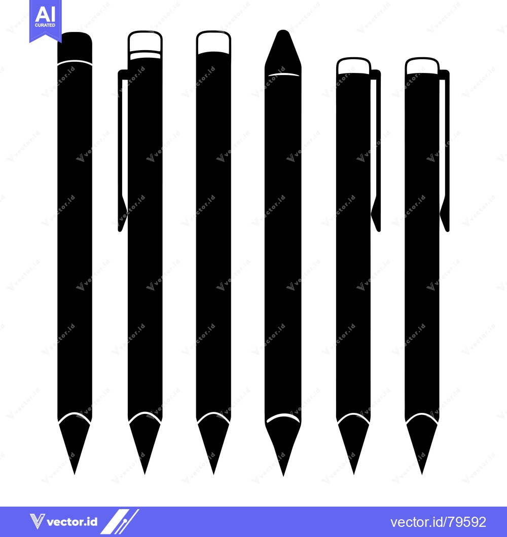 Premium Vector dari Six Black and White Illustrations of Pens and Pencils