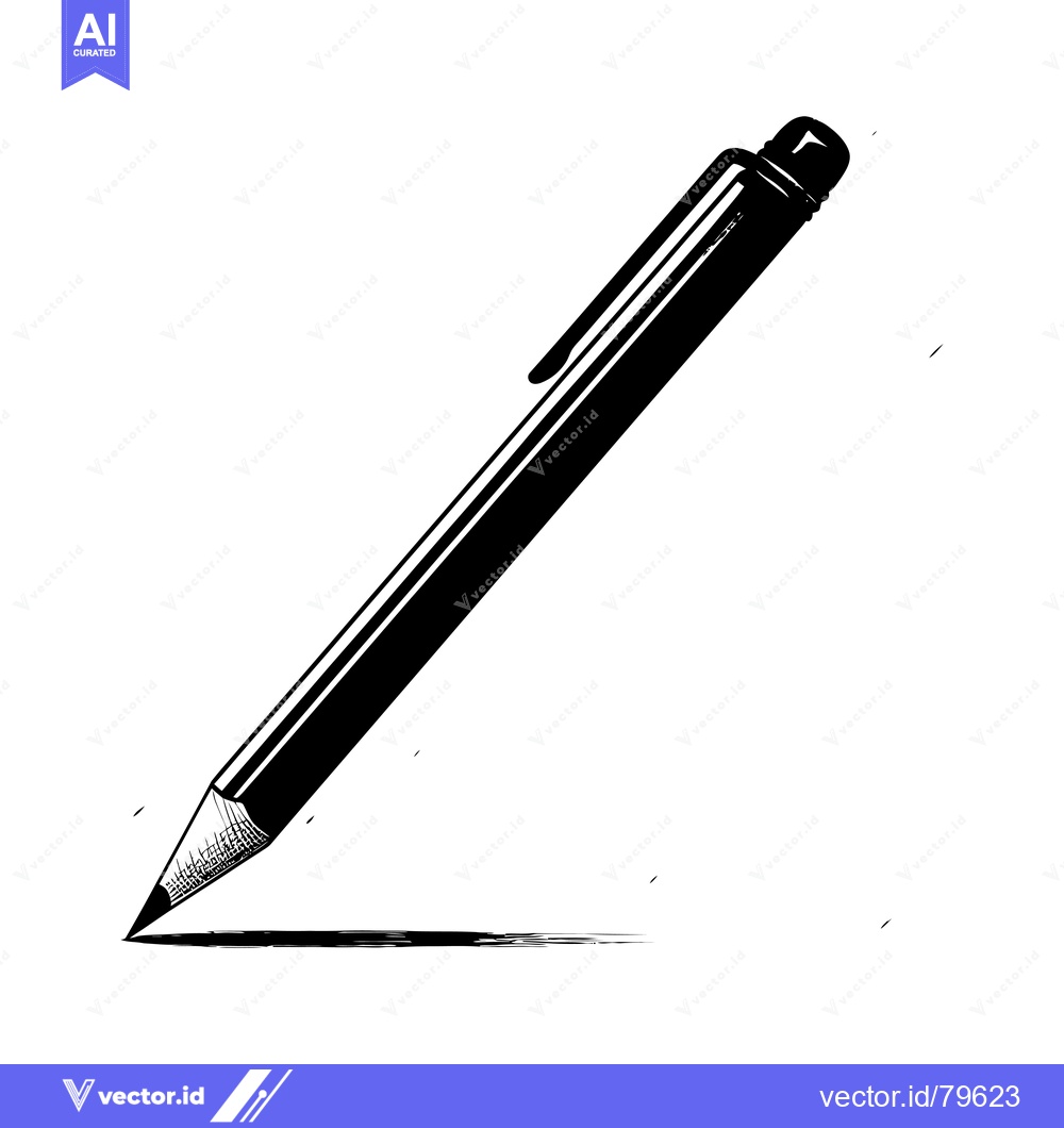 Premium Vector dari A Black and White Illustration of a Pencil with a Shadow