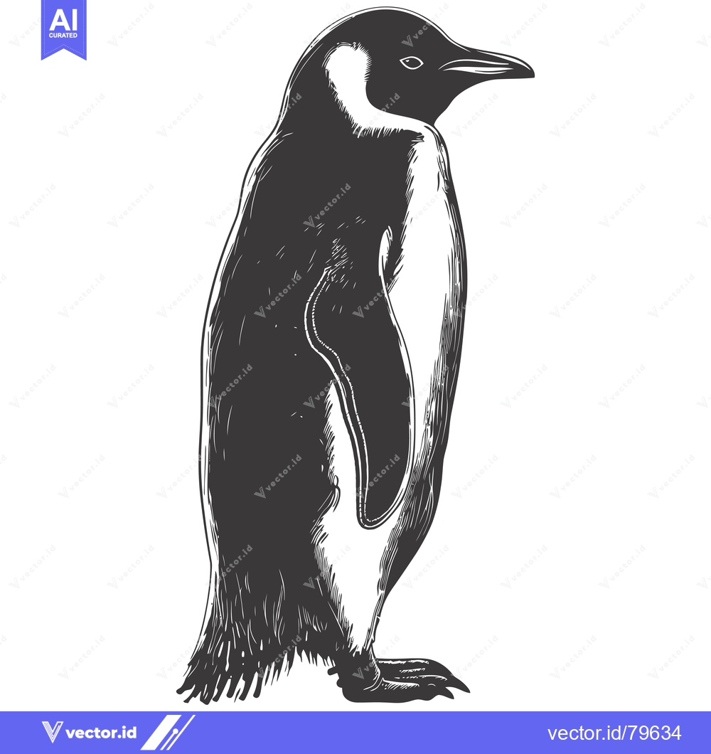 Premium Vector of Hand-Drawn Black and White Illustration of a Penguin Standing