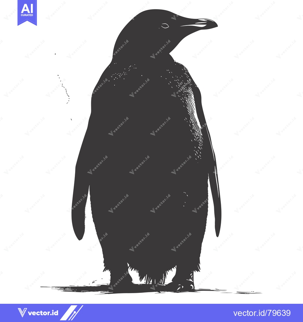 Premium Vector of Black and White Silhouette of a Standing Penguin