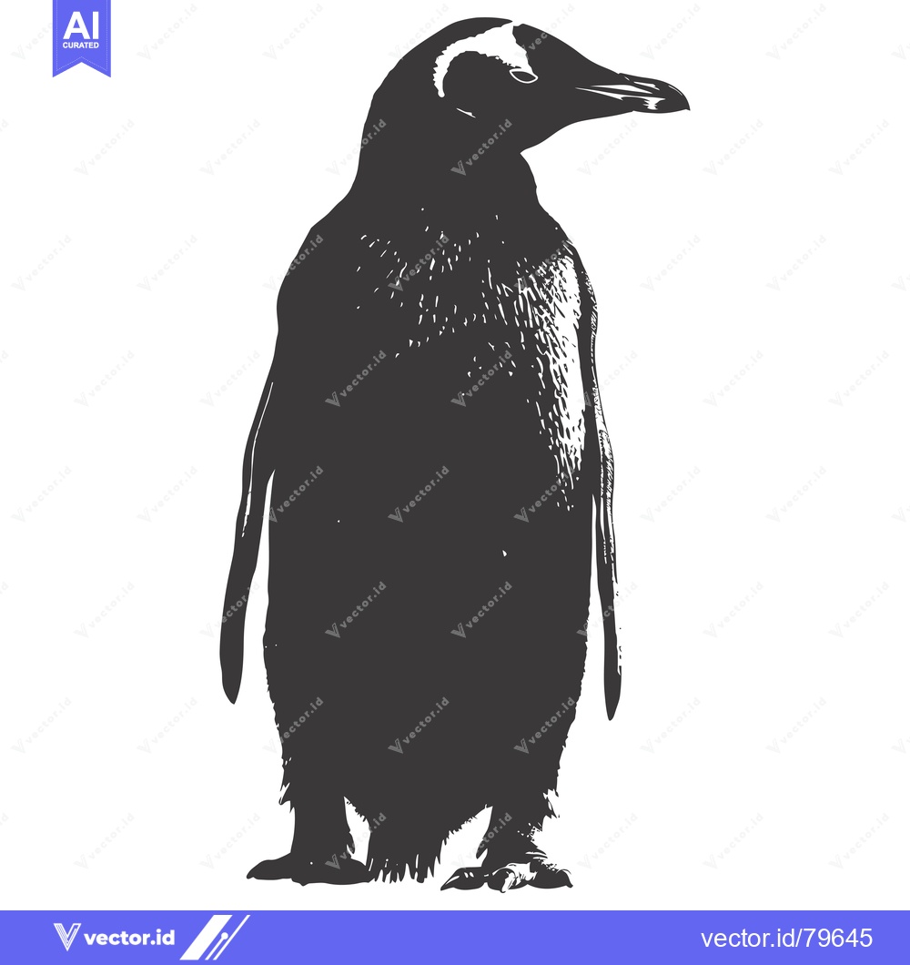 Premium Vector of Black and White Illustration of a Standing Penguin