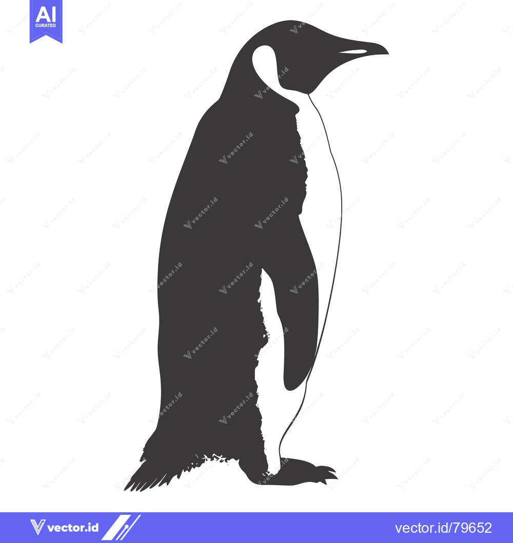 Premium Vector dari A Black and White Silhouette of a Penguin Standing on a White Backgrou