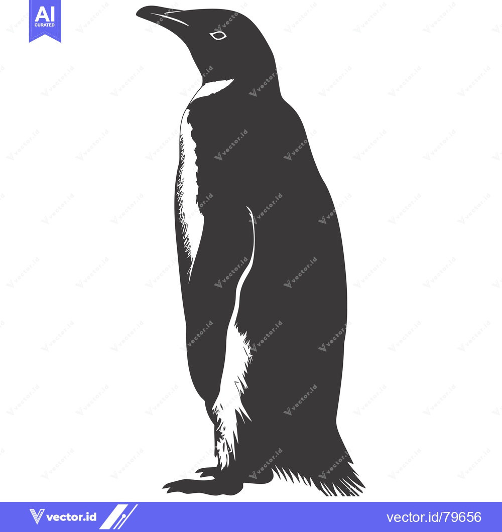 Premium Vector of Black and White Illustration of a Standing Penguin