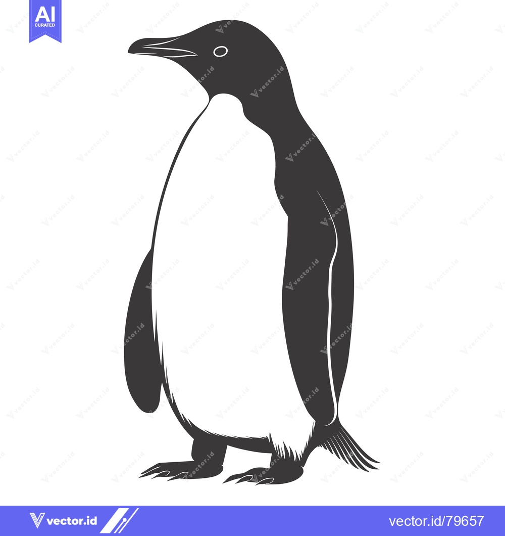 Premium Vector of Black and White Silhouette of a Standing Penguin