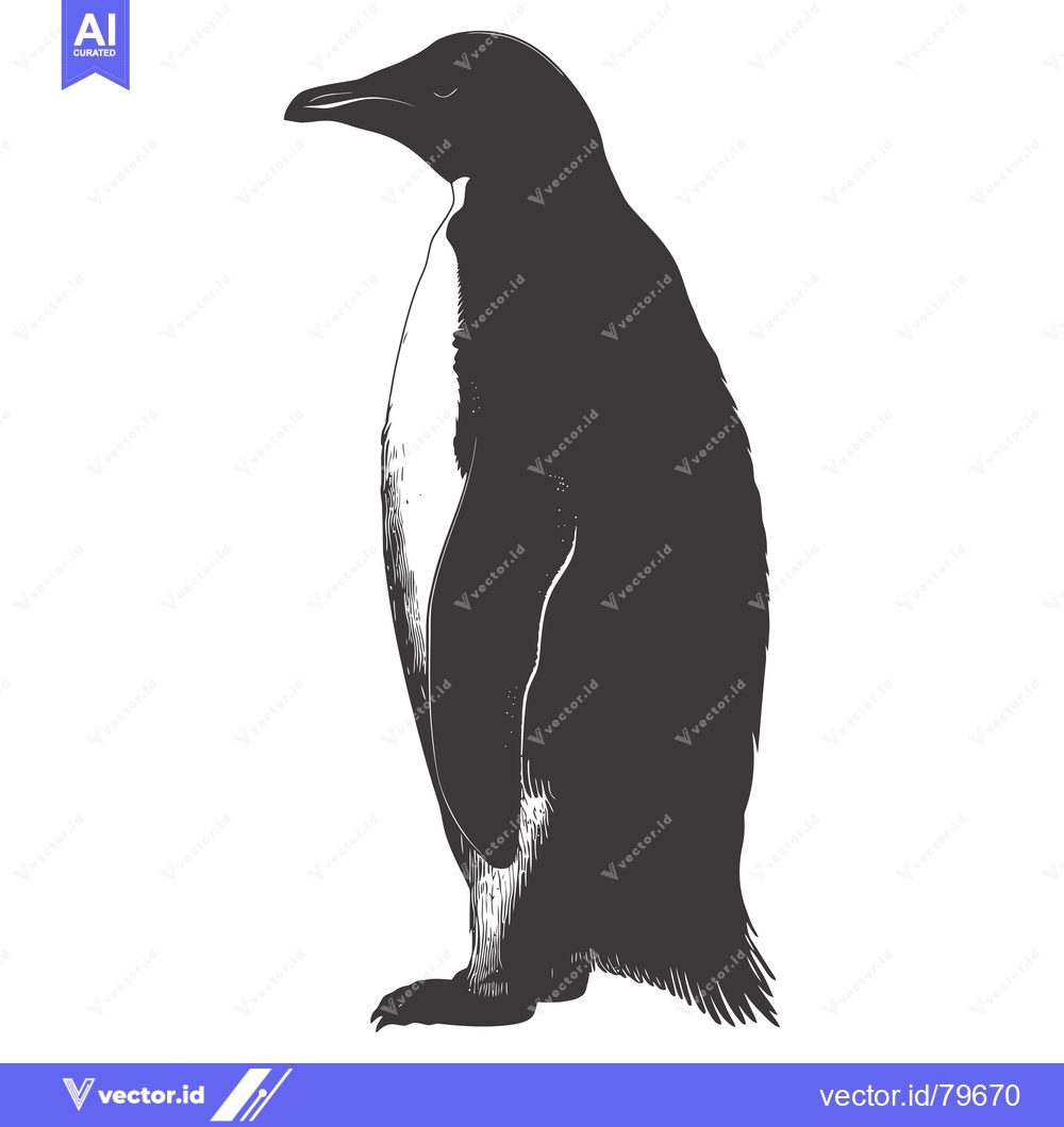 Premium Vector of A Detailed Black and White Silhouette of a Penguin