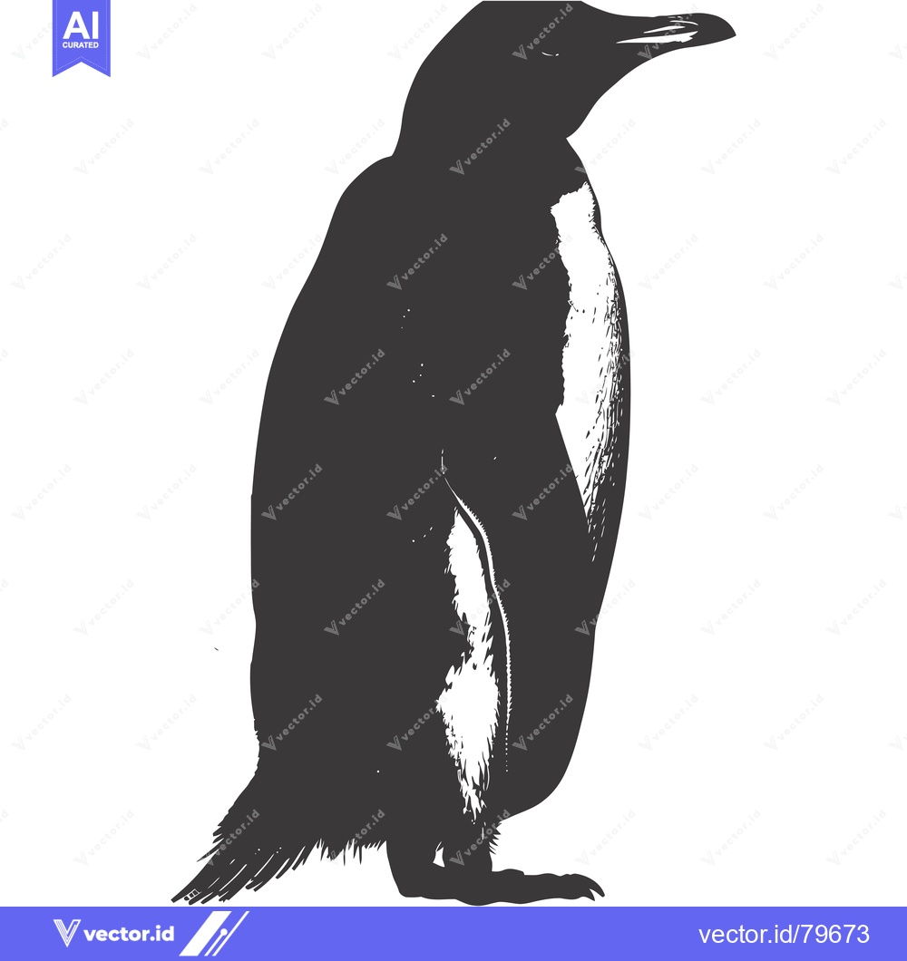 Premium Vector of Black and white silhouette of a penguin standing upright