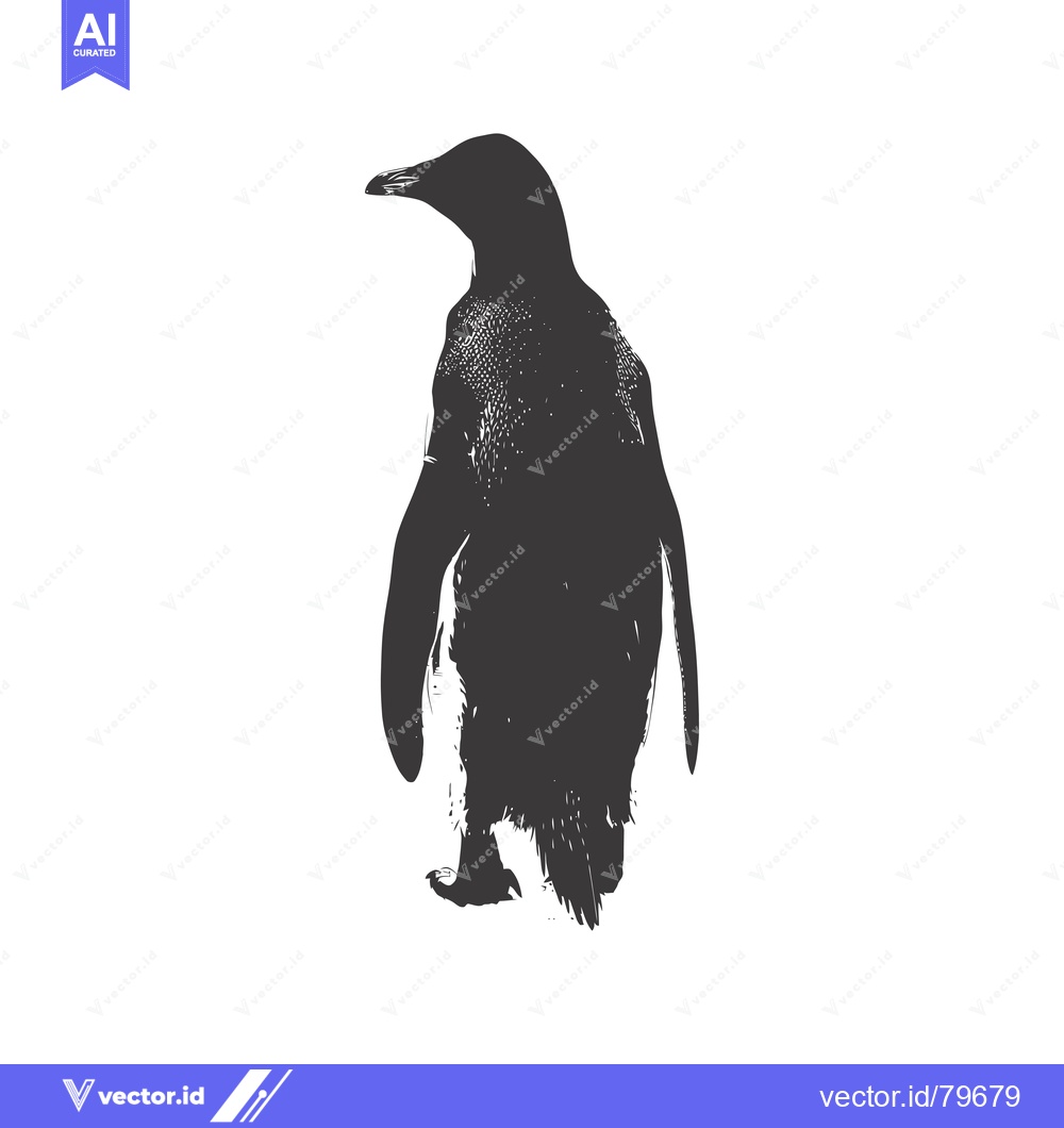 Premium Vector dari Black and White Silhouetted Penguin Standing on White Background