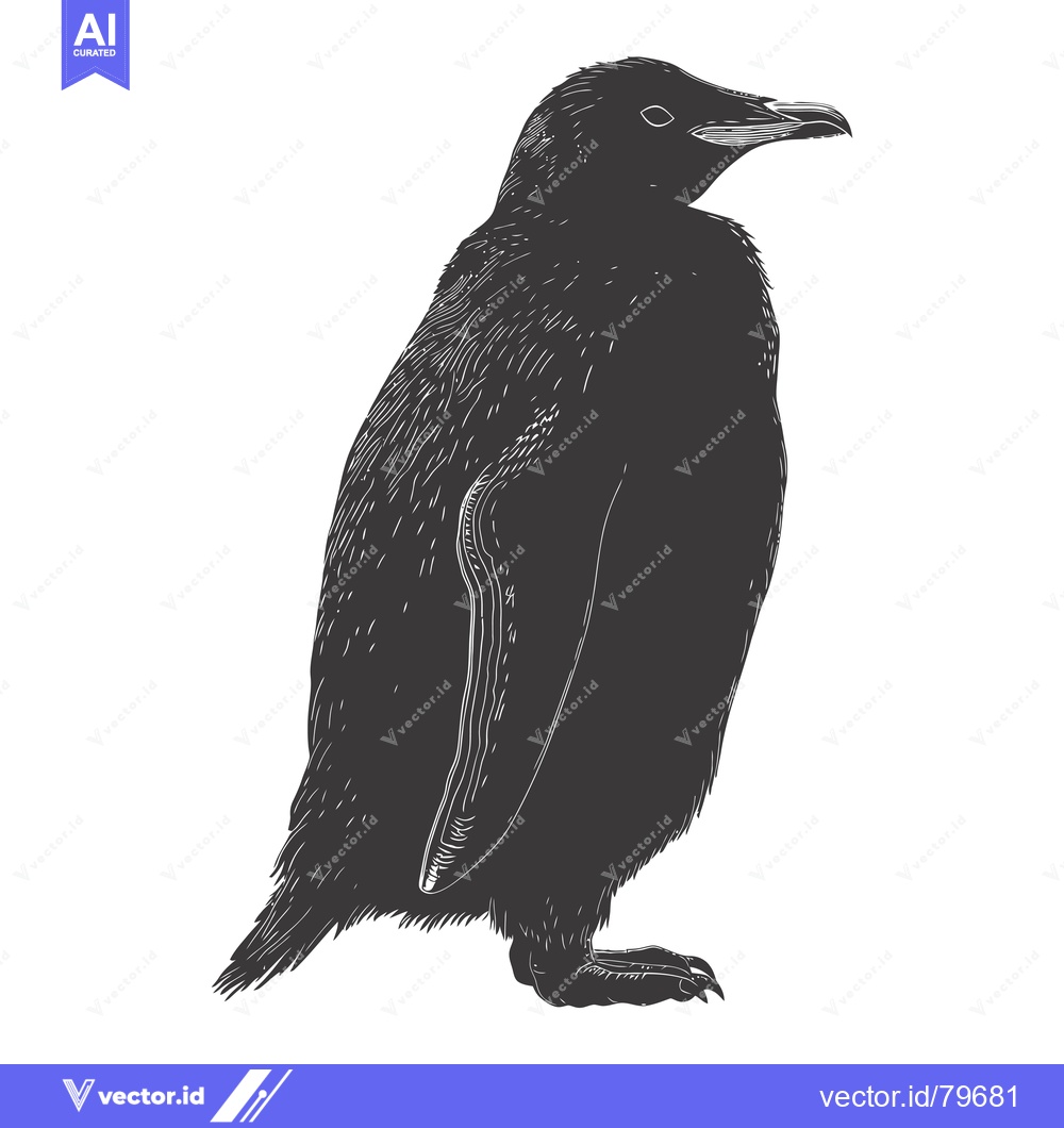 Premium Vector of Black and White Illustration of a Standing Penguin