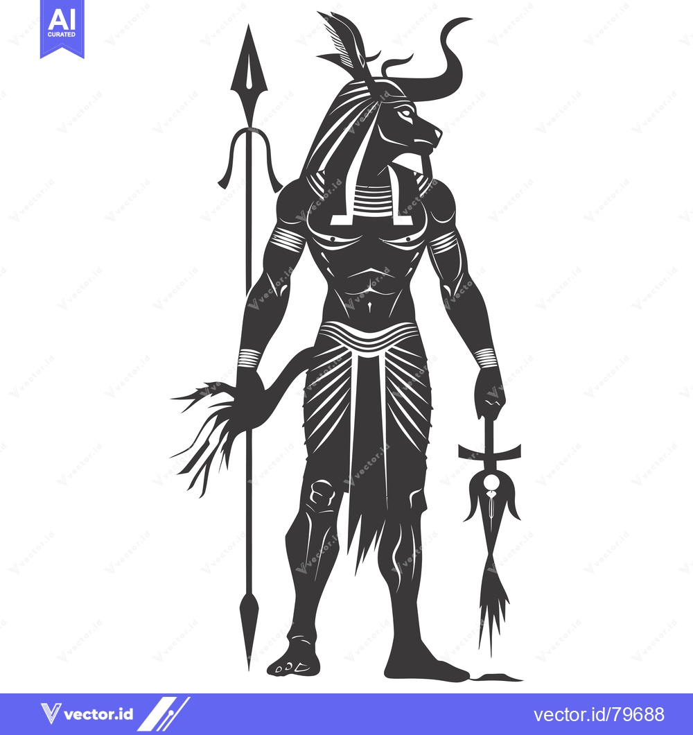 Premium Vector dari Anthropomorphic Figure with Jackal Head and Weapons