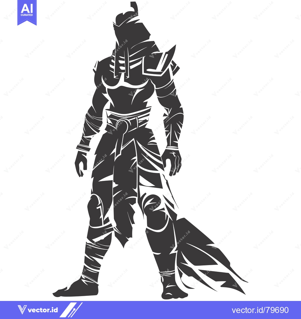Premium Vector of Silhouette of a Warrior in Armor with a Long Cloak