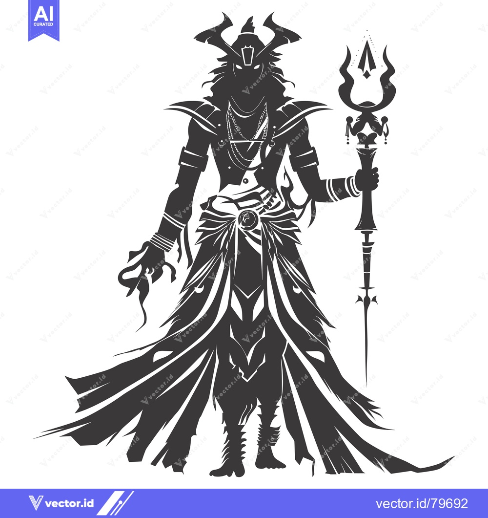 Premium Vector dari A Silhouette of a Dark Figure With Horns and a Staff