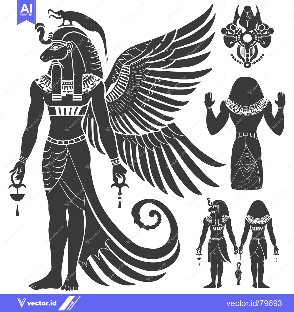 Premium Vector dari Black and White Silhouette Illustration of the Egyptian God Horus