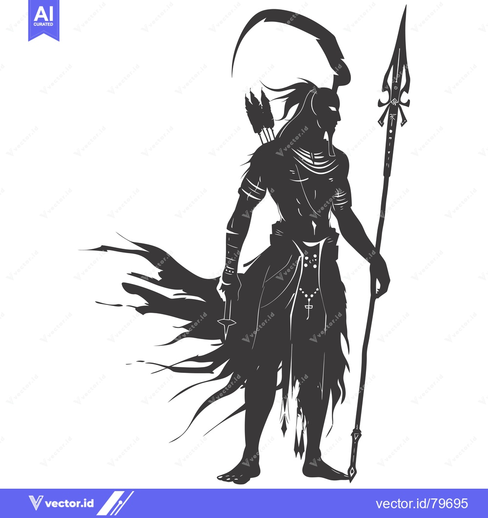 Premium Vector of A Silhouette of a Warrior with a Spear and a Scythe