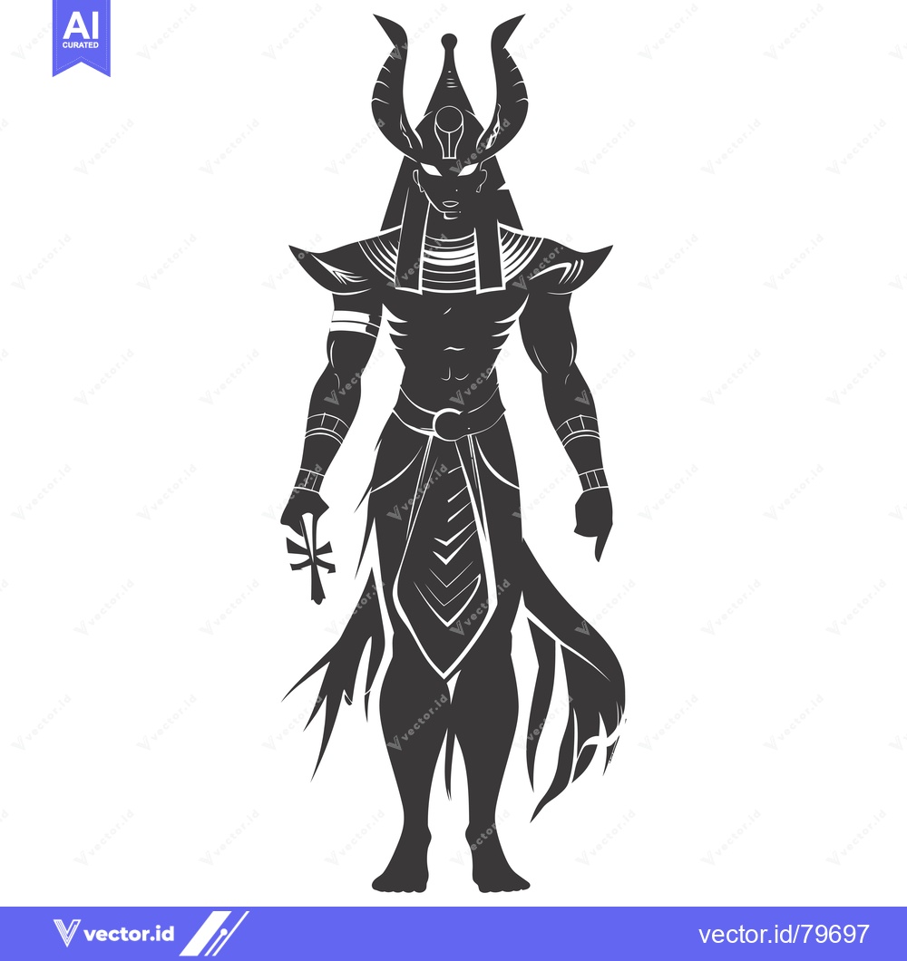 Premium Vector of Silhouette of an Egyptian God with Horns and a Staff