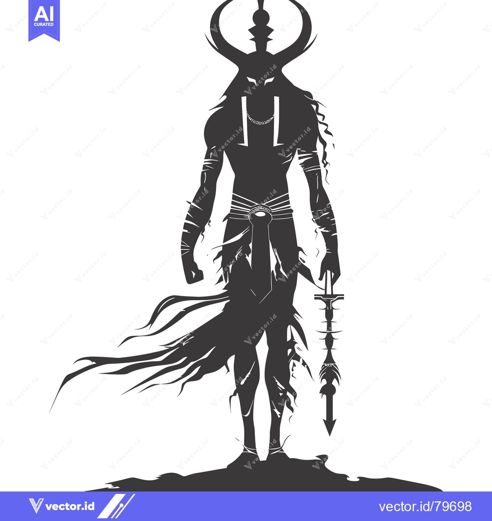 Premium Vector dari Silhouette of a Warrior with Horns, Long Hair, and a Sword