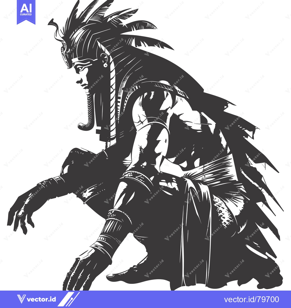 Premium Vector dari A Black and White Illustration of a Crouching Egyptian God