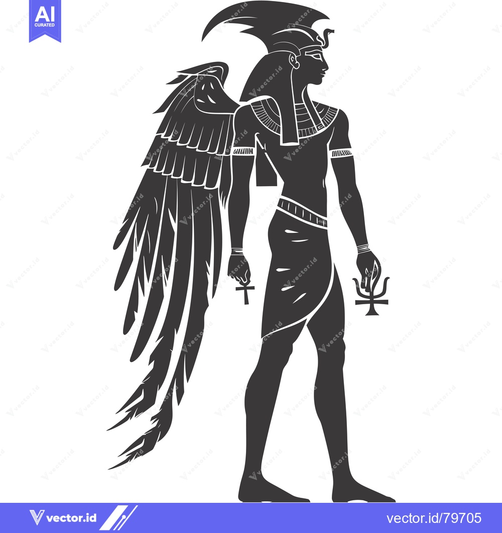 Premium Vector dari Silhouette of a winged Egyptian god holding an ankh