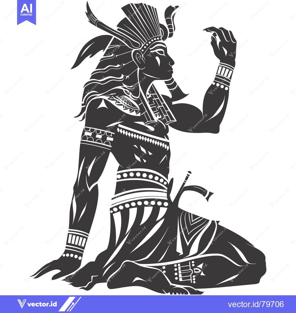 Premium Vector of A Black and White Illustration of an Egyptian God in a Kneeling Positi