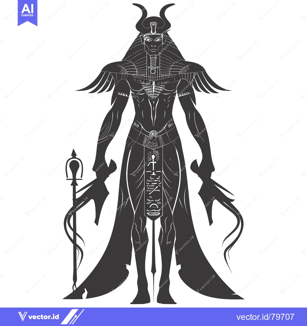 Premium Vector dari Silhouette of an Egyptian God with Horns, Wings, and Staff