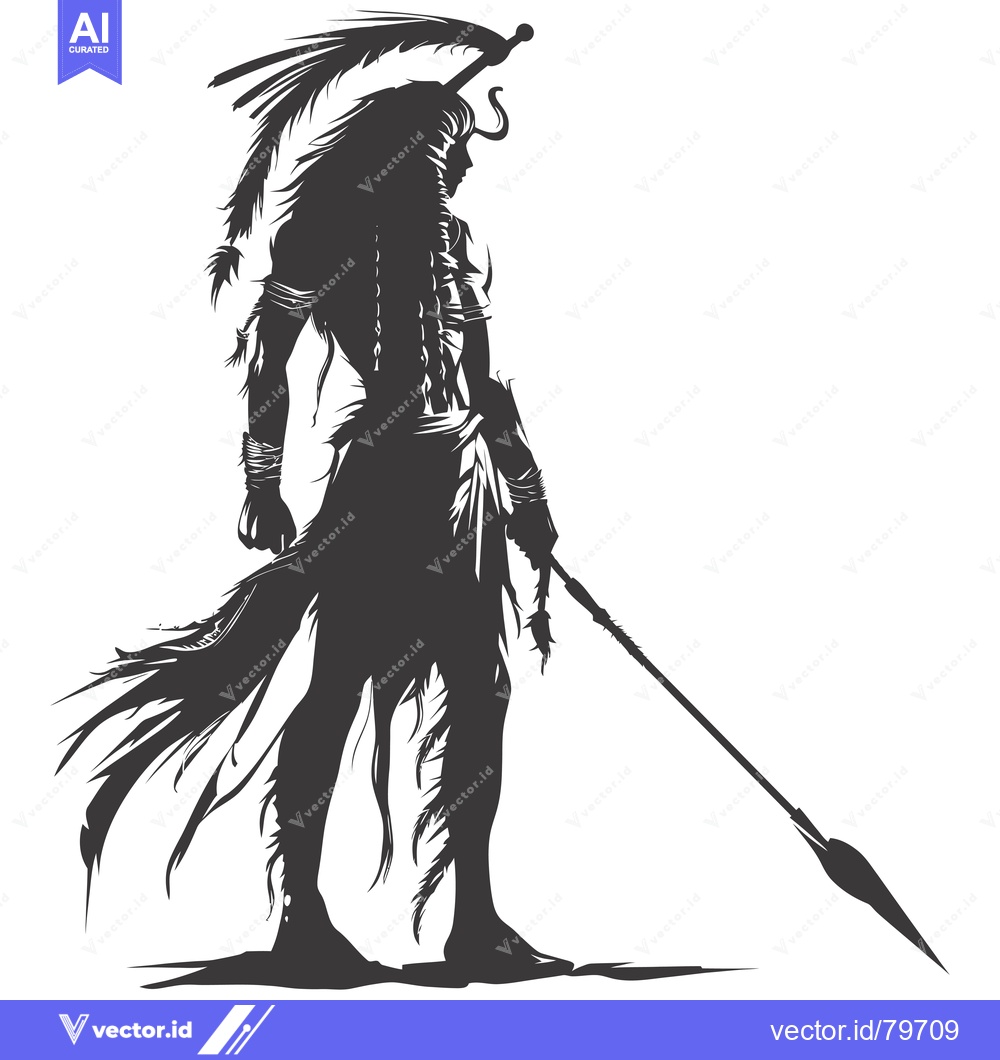 Premium Vector of Silhouette of a Native American Warrior Holding a Spear